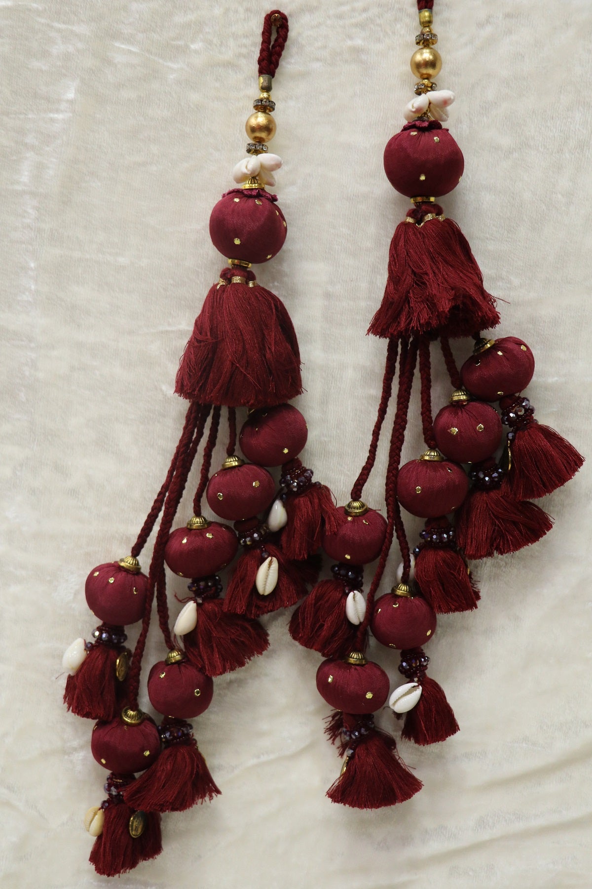 Cotton Thread Lehenga Latkans With Cowrie & Metal Coins