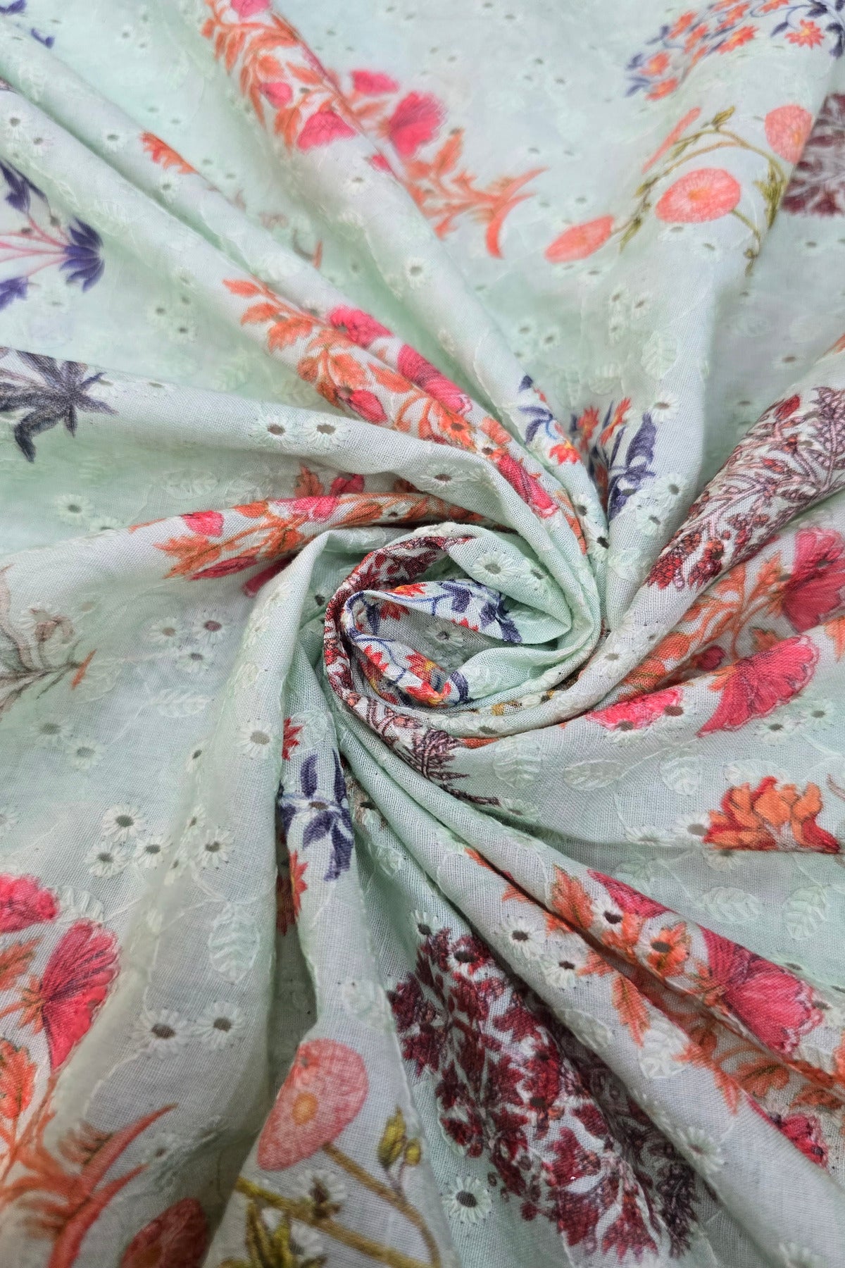 Mughal Flowers Printed Pure Cotton Hakoba Fabric