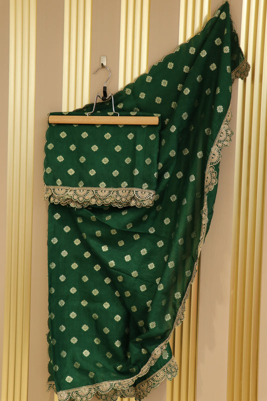 Dola silk semi banarasi weaved dupattas with scallopes embroidery