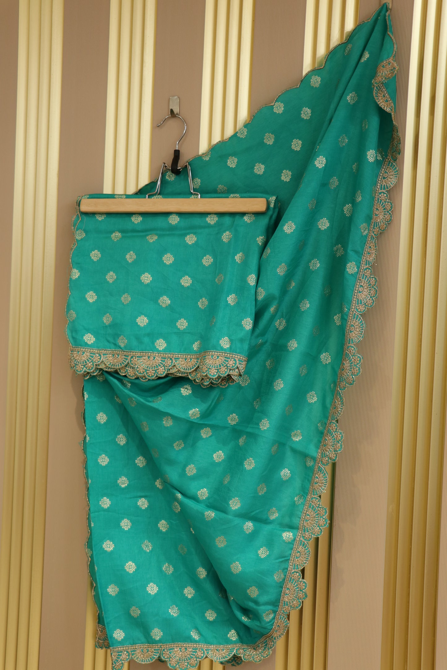 Dola silk semi banarasi weaved dupattas with scallopes embroidery
