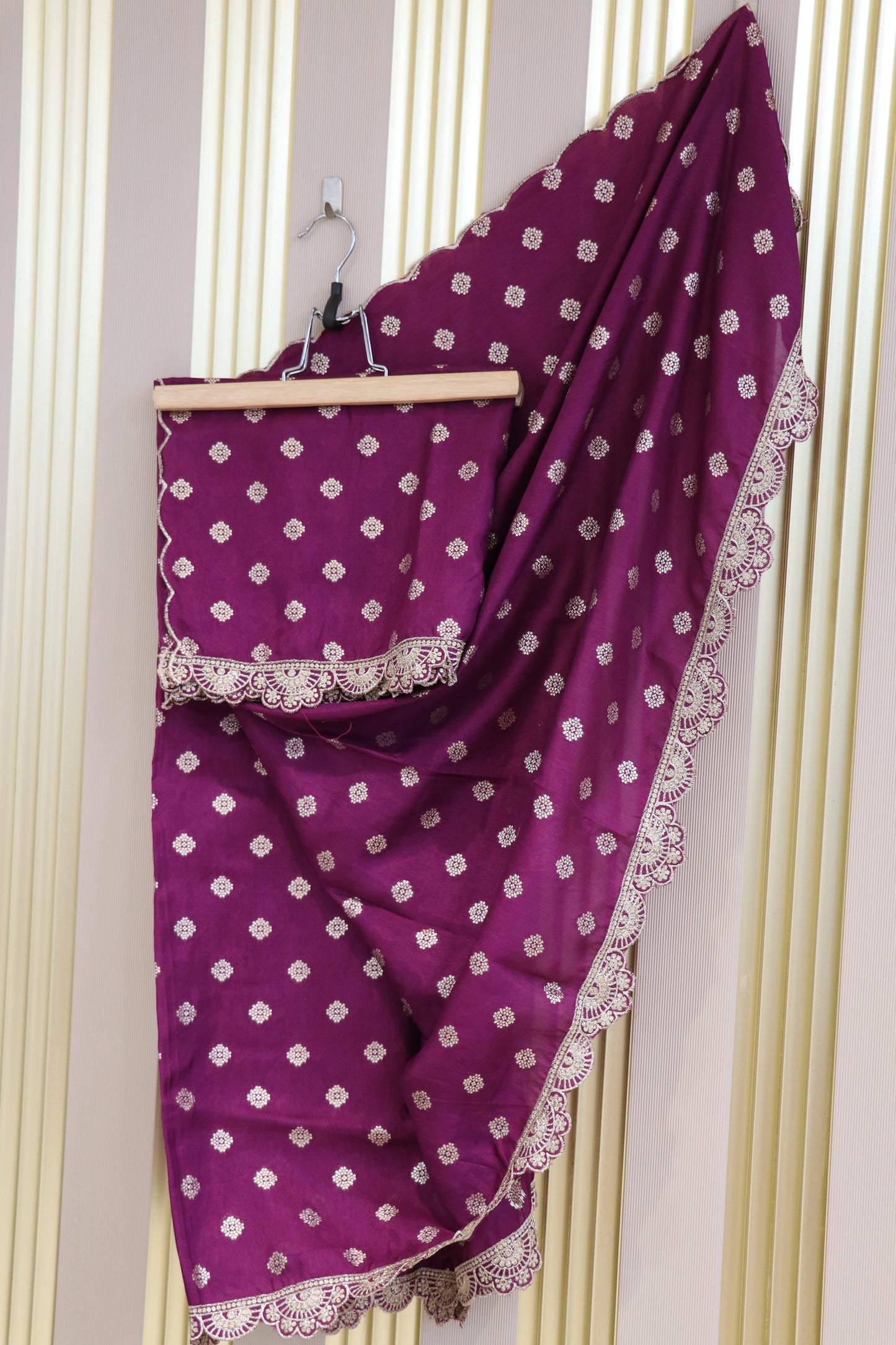 Dola silk semi banarasi weaved dupattas with scallopes embroidery
