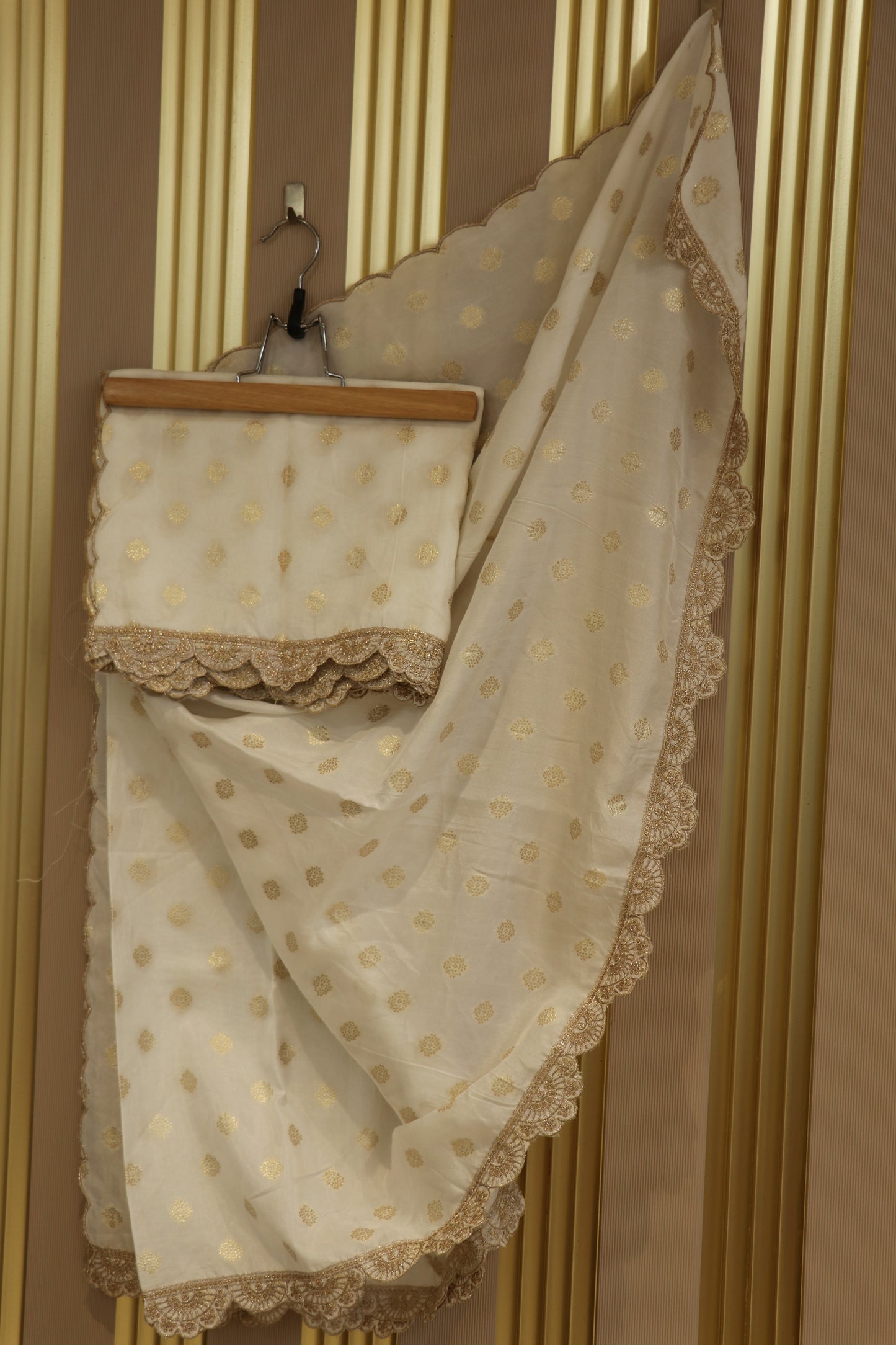 Dola silk semi banarasi weaved dupattas with scallopes embroidery