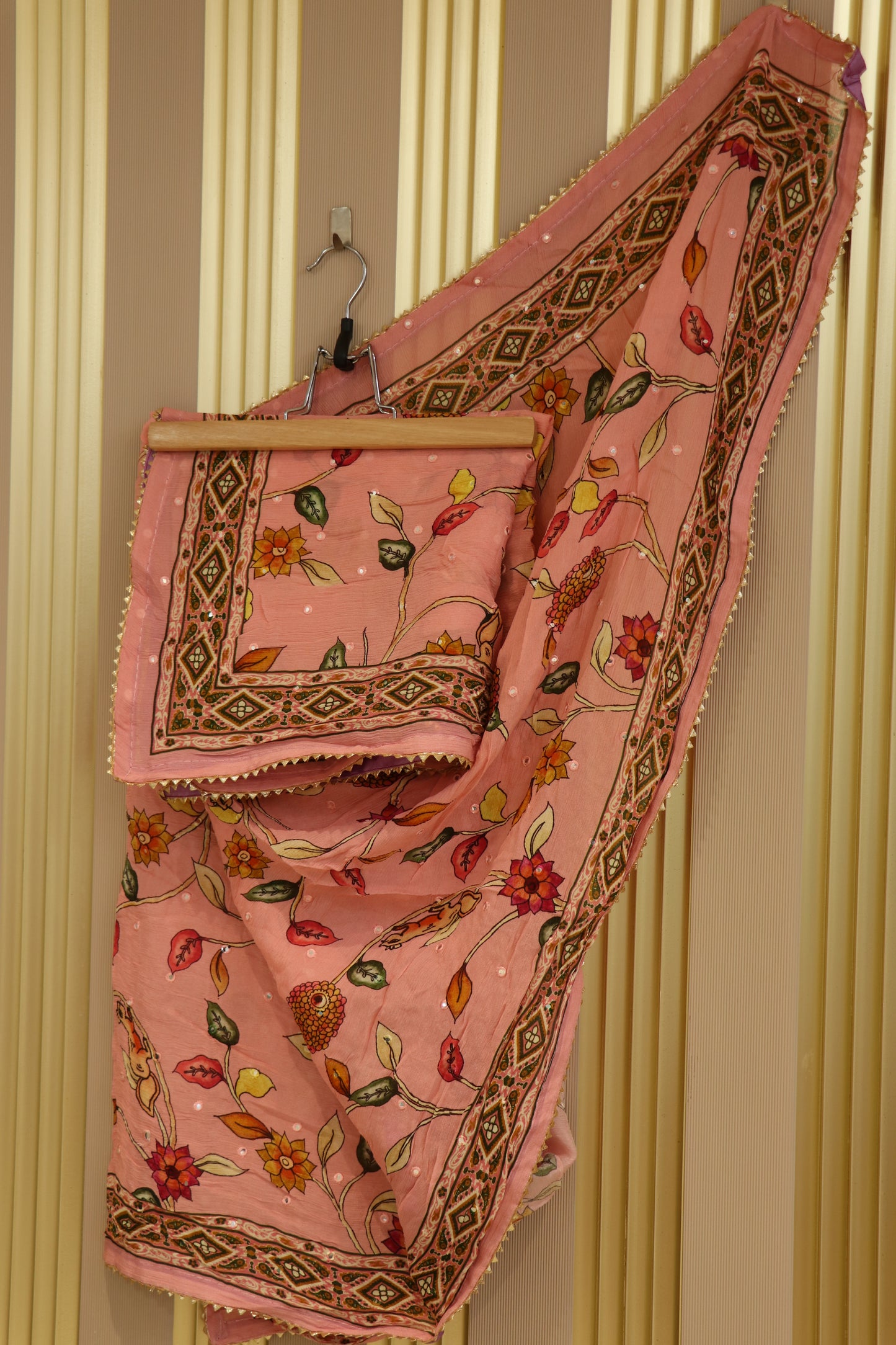 Chinnon printed dupattas with mirror embroidery and gota work border