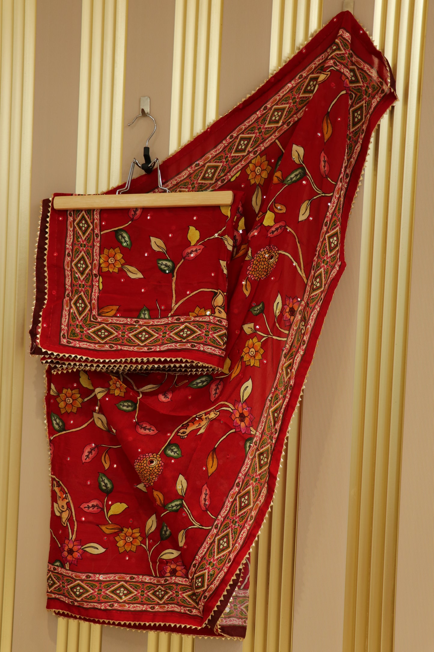 Chinnon printed dupattas with mirror embroidery and gota work border