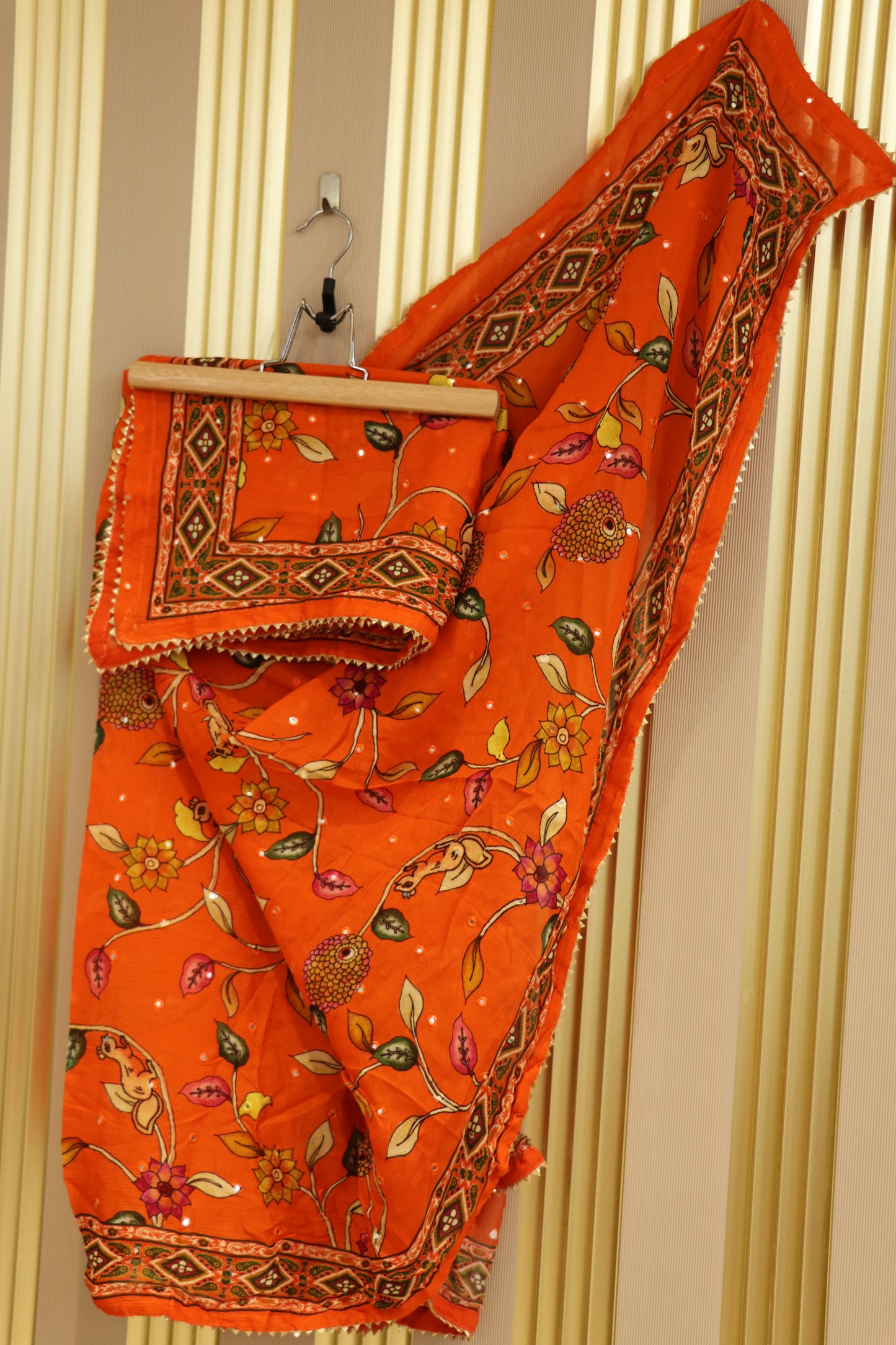 Chinnon printed dupattas with mirror embroidery and gota work border