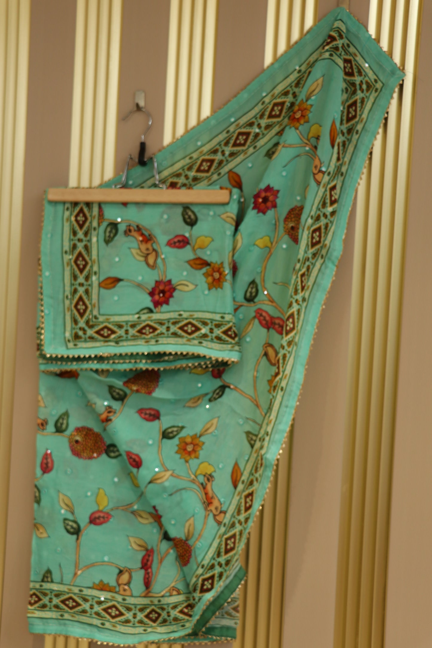 Chinnon printed dupattas with mirror embroidery and gota work border