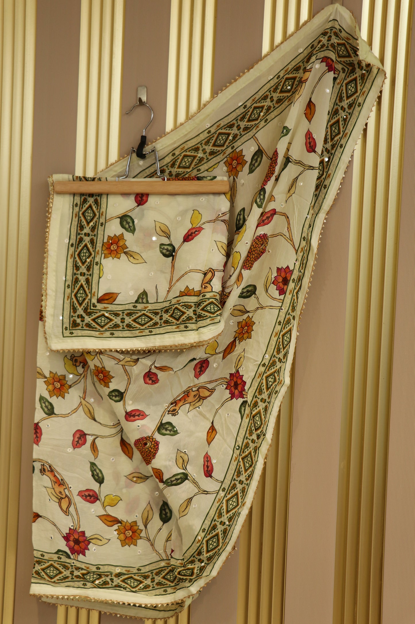 Chinnon printed dupattas with mirror embroidery and gota work border
