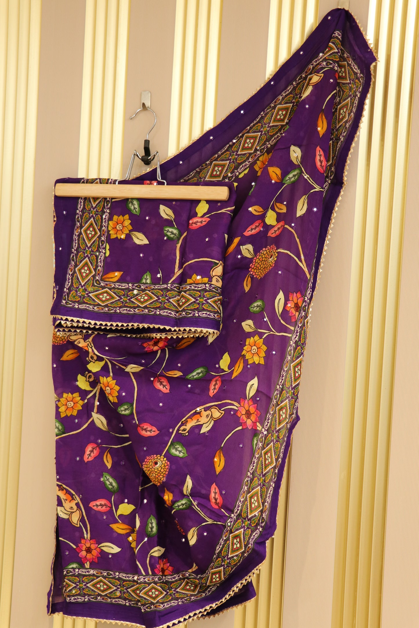 Chinnon printed dupattas with mirror embroidery and gota work border