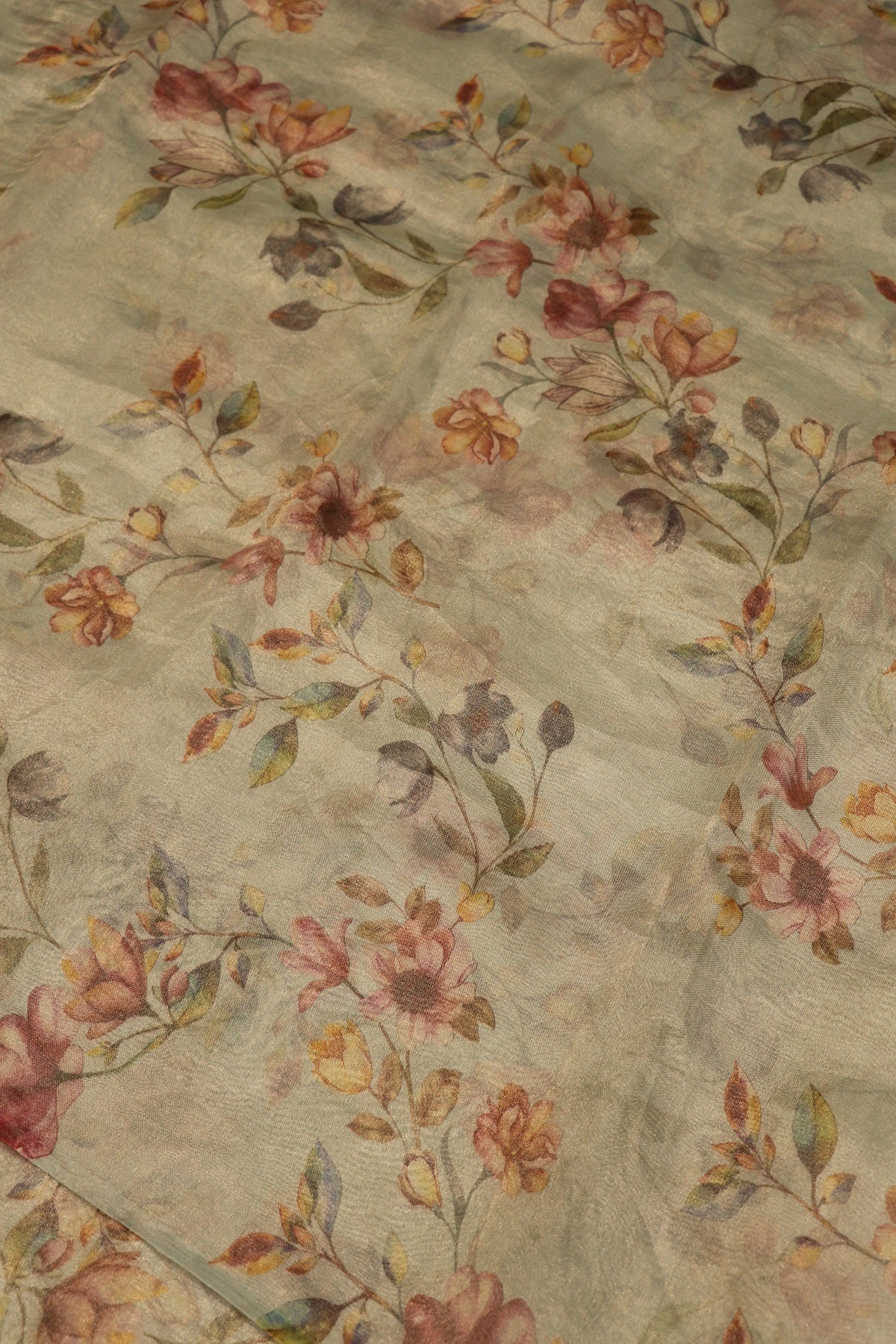 Cashmere Silver Grey Pure Organza Floral Printed Tissue