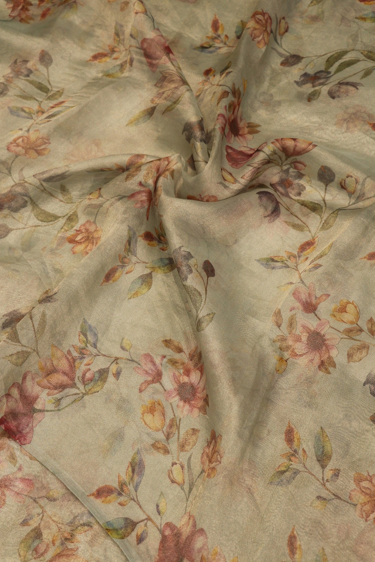 Cashmere Silver Grey Pure Organza Floral Printed Tissue