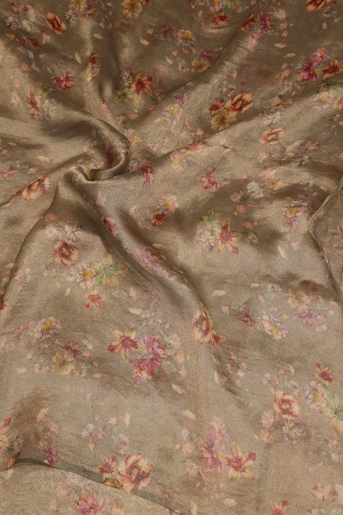 Cool Silver Grey Pure Organza Floral Printed Tissue