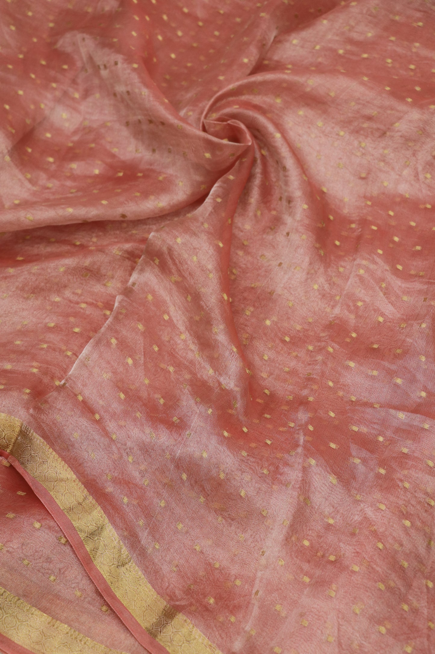Pure Tissue With Polka Dots Woven & A Small Intricate Border Fabric