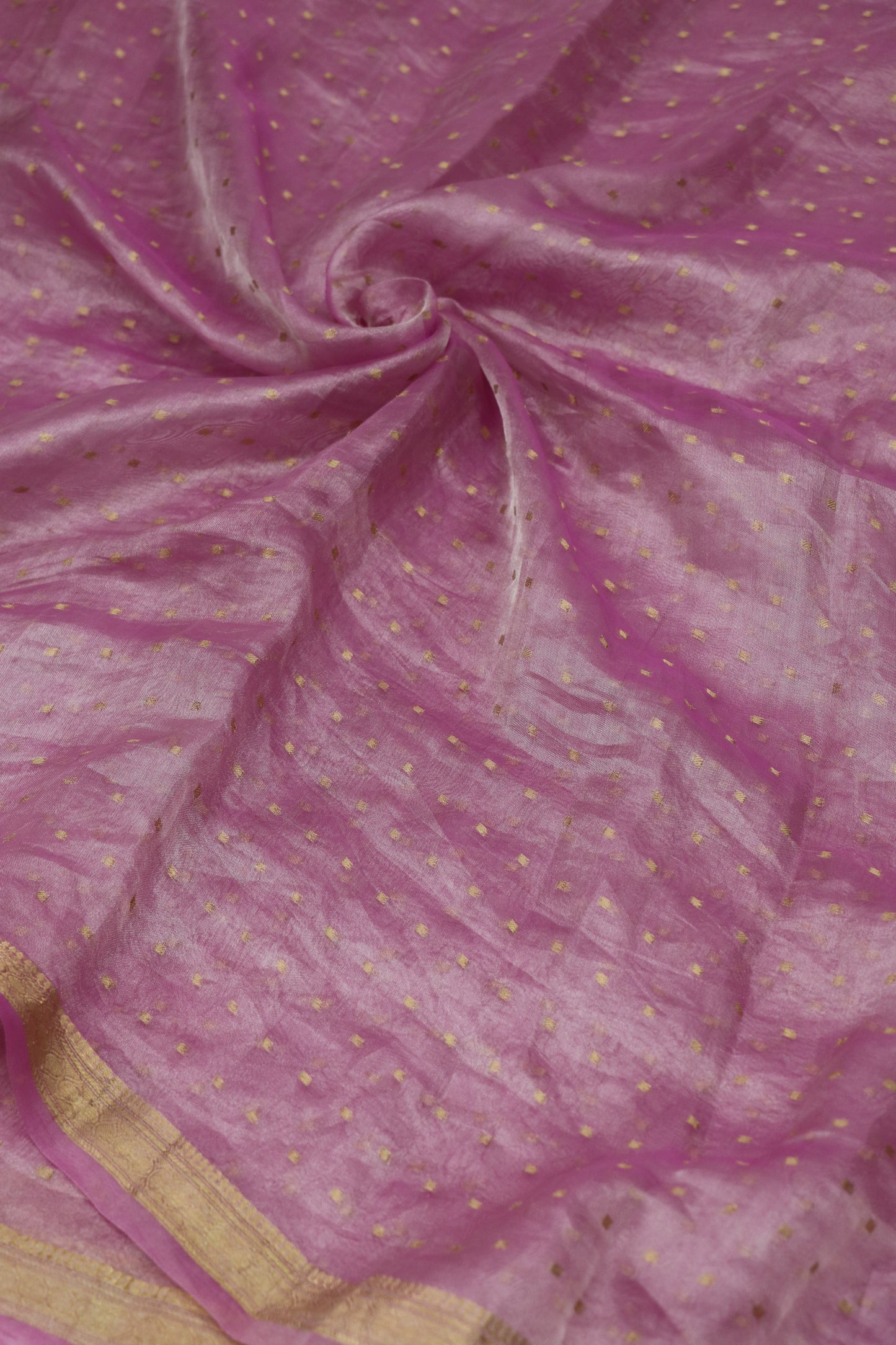Pure Tissue With Polka Dots Woven & A Small Intricate Border Fabric