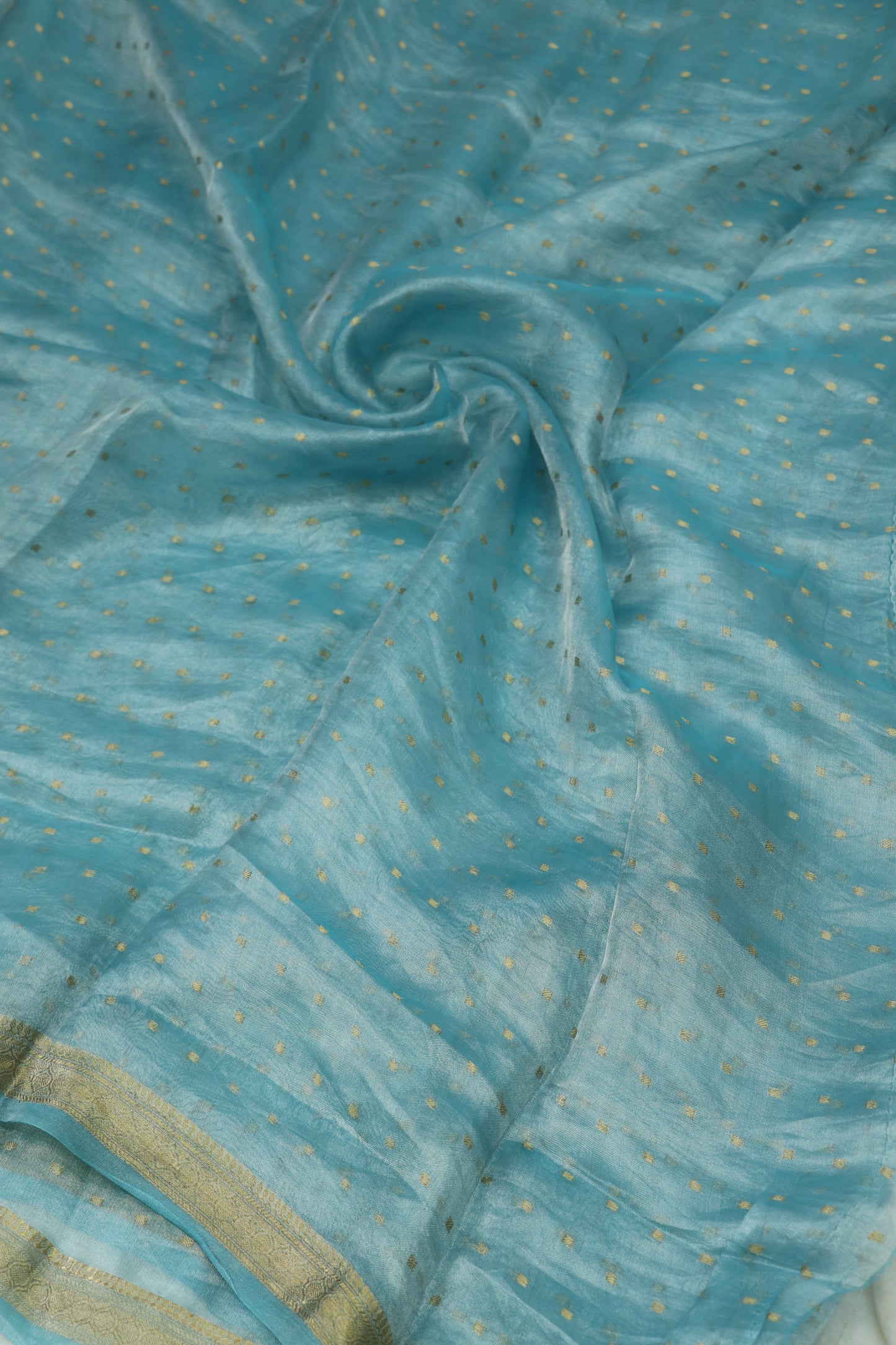 Pure Tissue With Polka Dots Woven & A Small Intricate Border Fabric