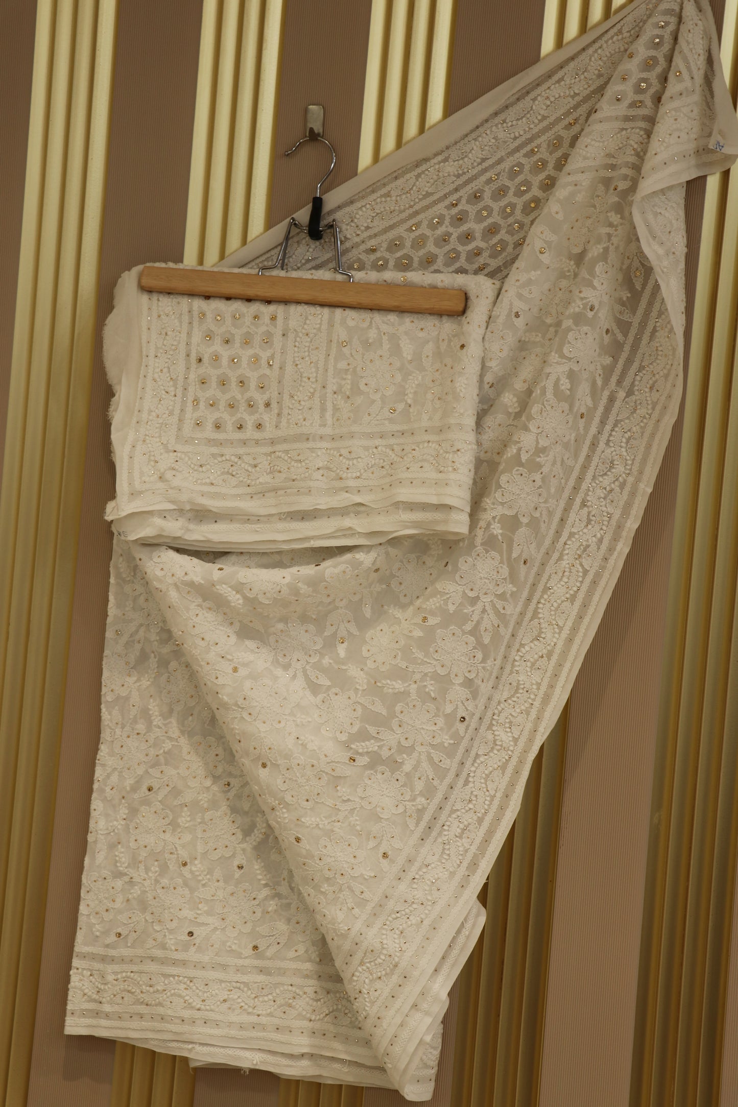 Pure georgette Lucknowi white chikankari dupattas with hand worked mukaish/kamdani work