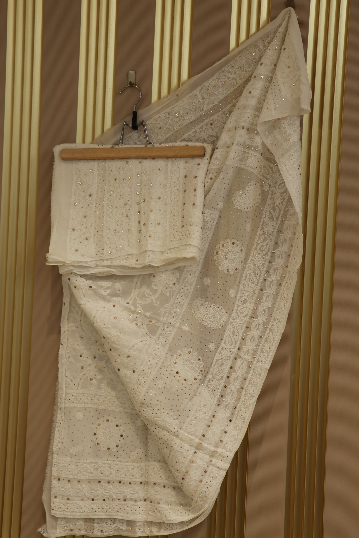 Pure georgette Lucknowi white chikankari dupattas with hand worked mukaish/kamdani work