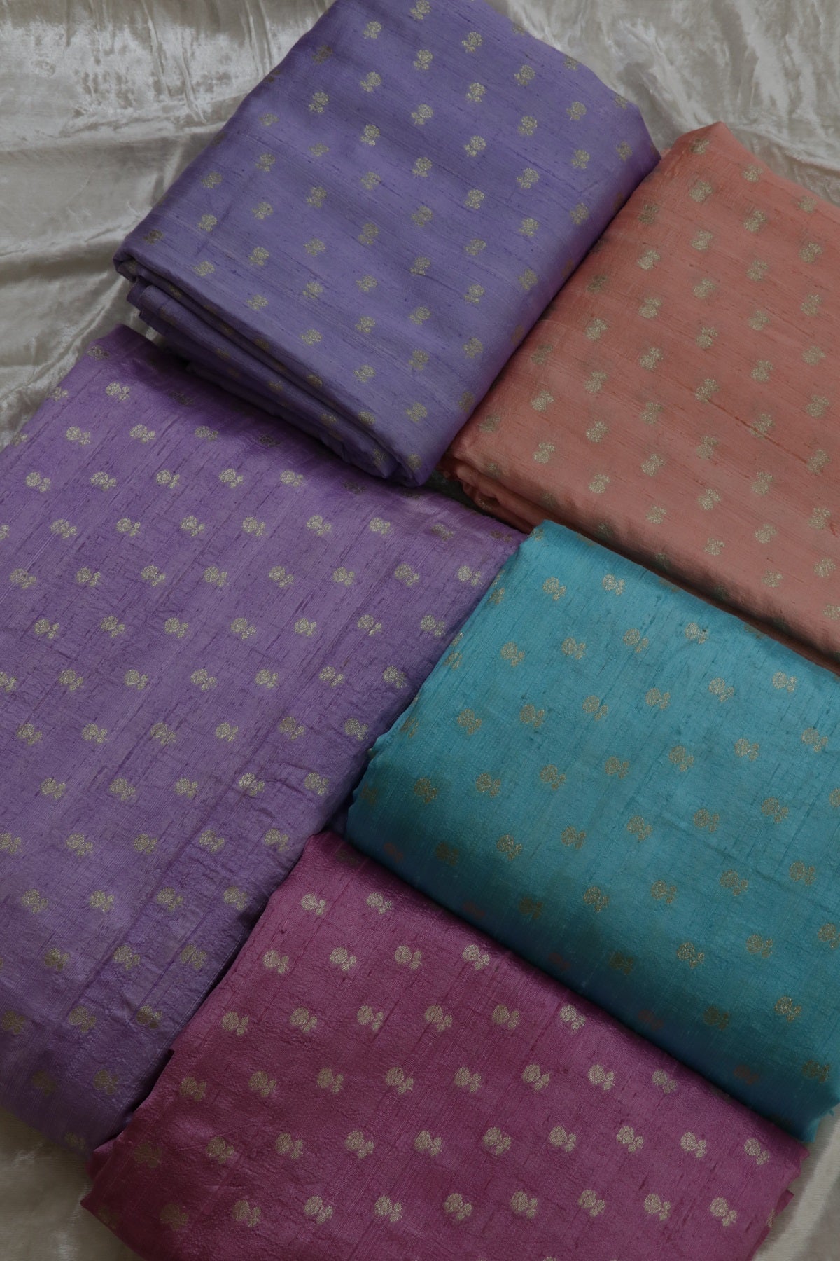 Golden Zari Floral Motif  Woven Pure Raw Silk Fabric