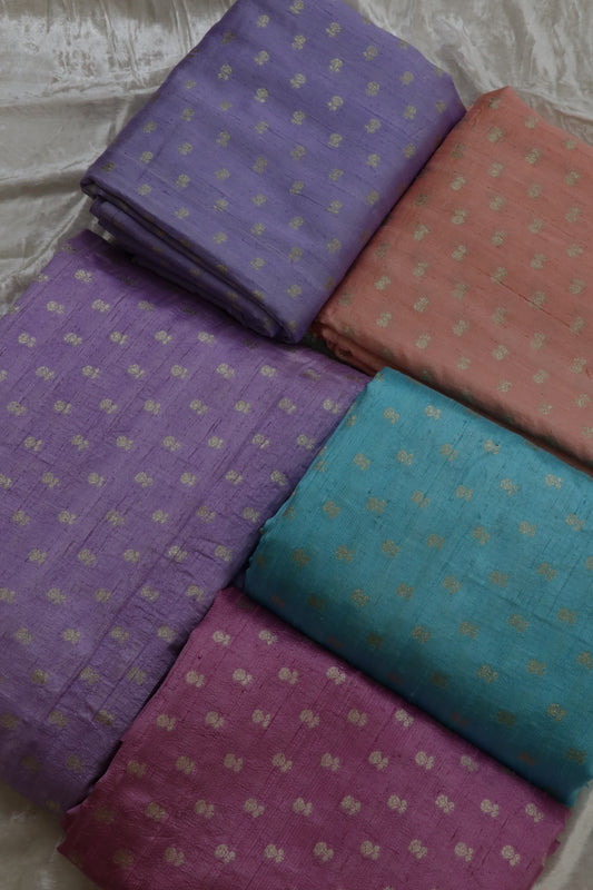 Golden Zari Floral Motif  Woven Pure Raw Silk Fabric
