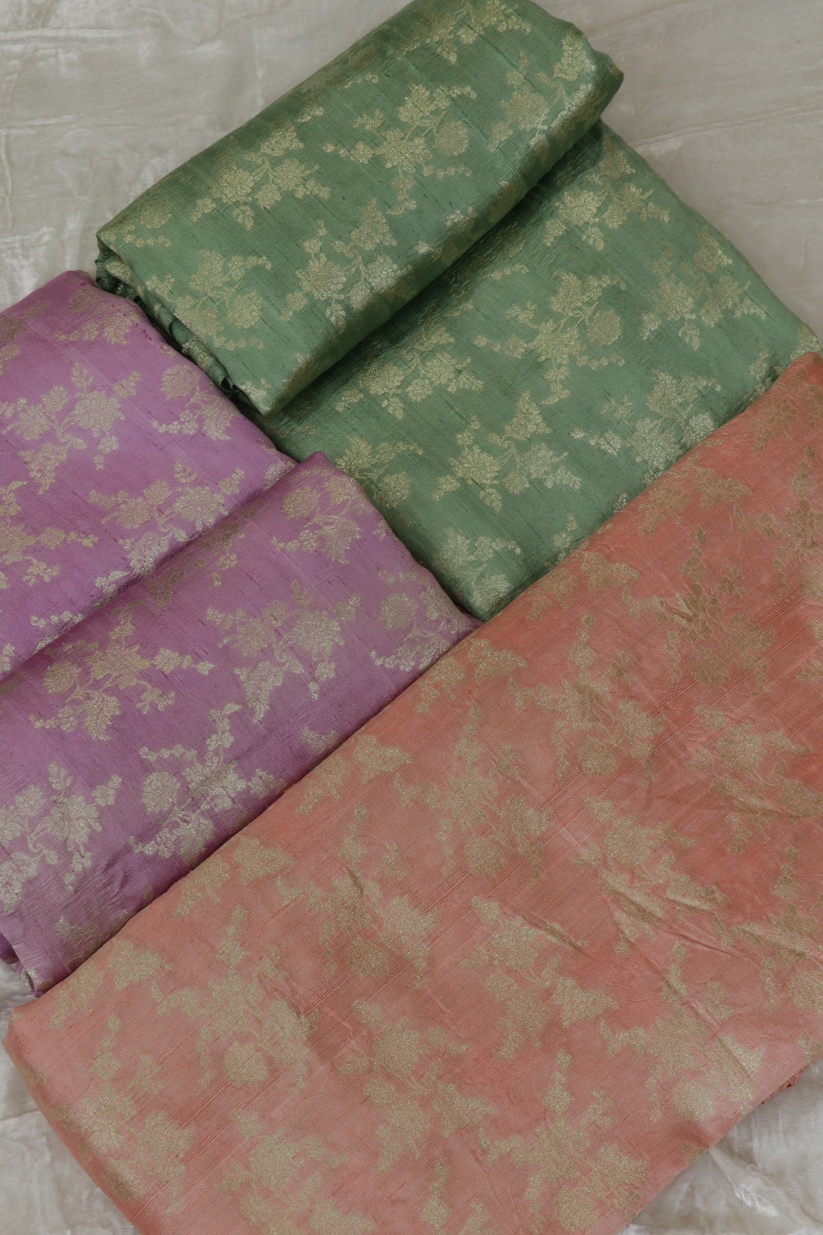 Floral Golden Zari Woven Pure Raw Silk Fabric