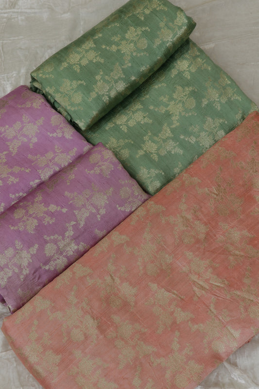Floral Golden Zari Woven Pure Raw Silk Fabric