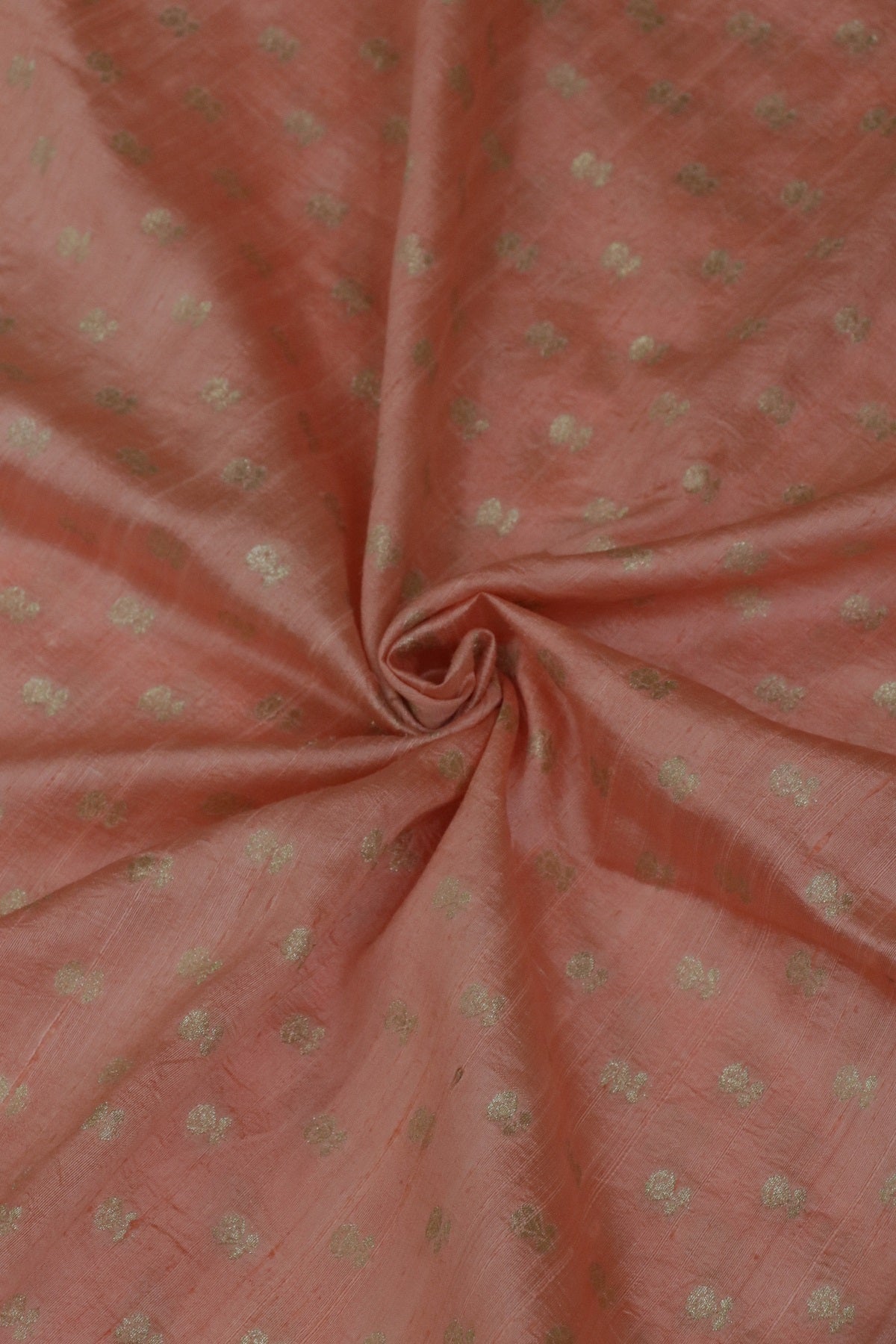Golden Zari Floral Motif  Woven Pure Raw Silk Fabric