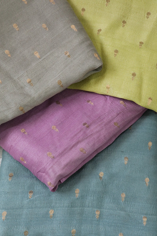 Gold Zari Motifs Woven On Pure Munga Tussar Fabric