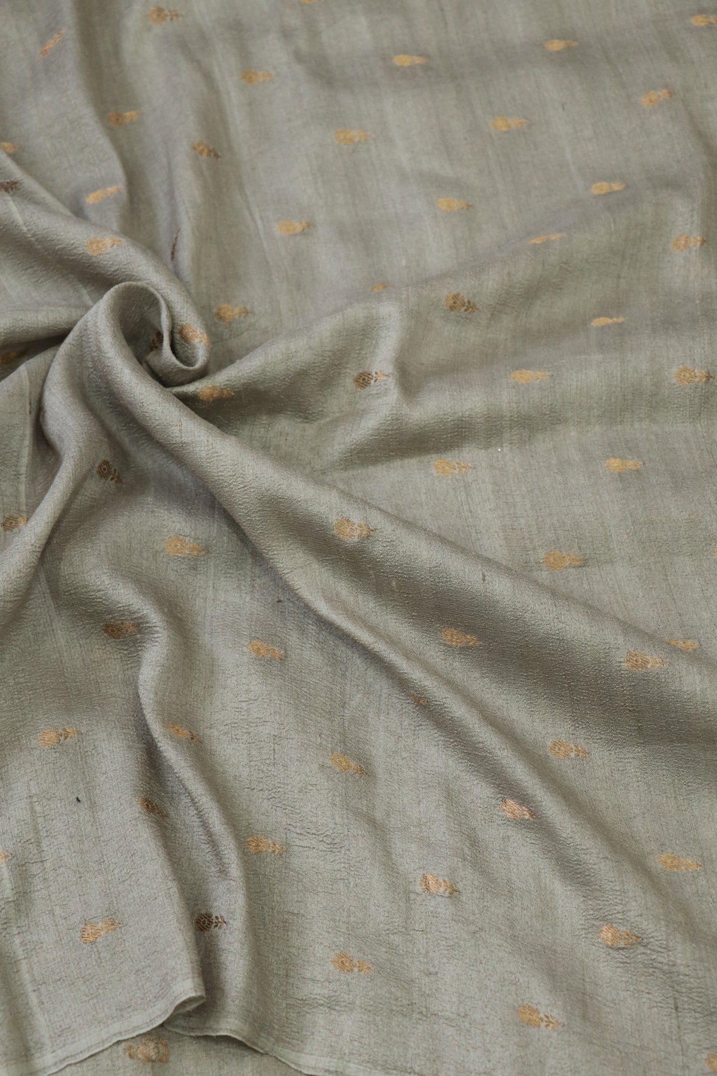 Gold Zari Motifs Woven On Pure Munga Tussar Fabric
