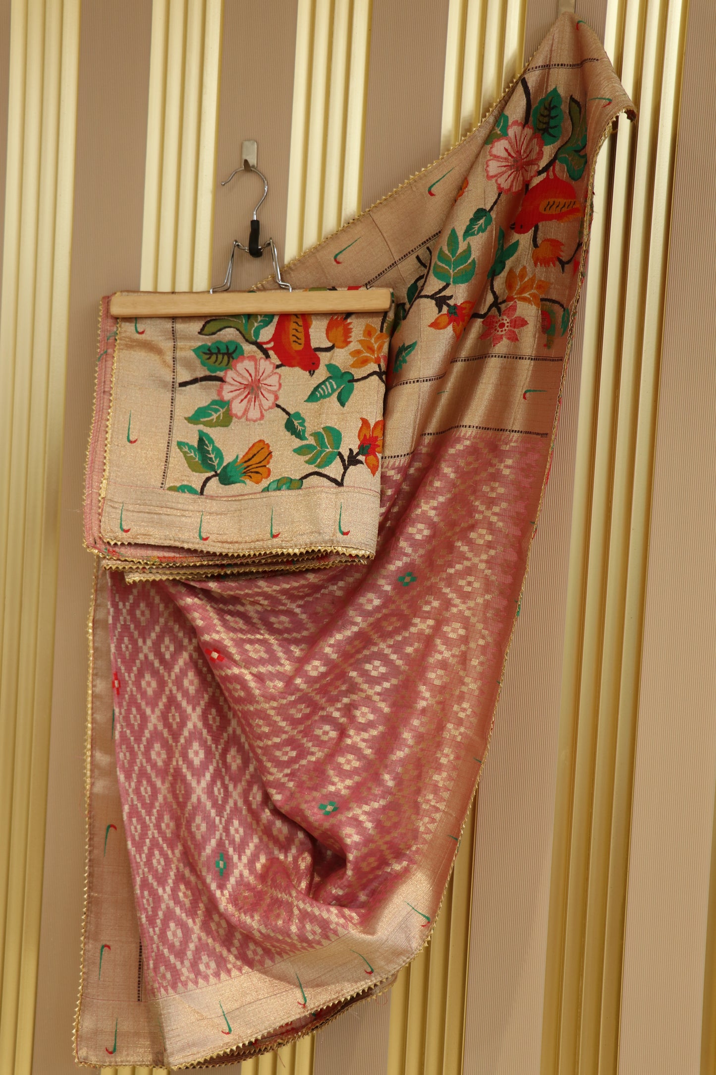 Semi tissue cotton kota with pithani muniya border and gota lace.