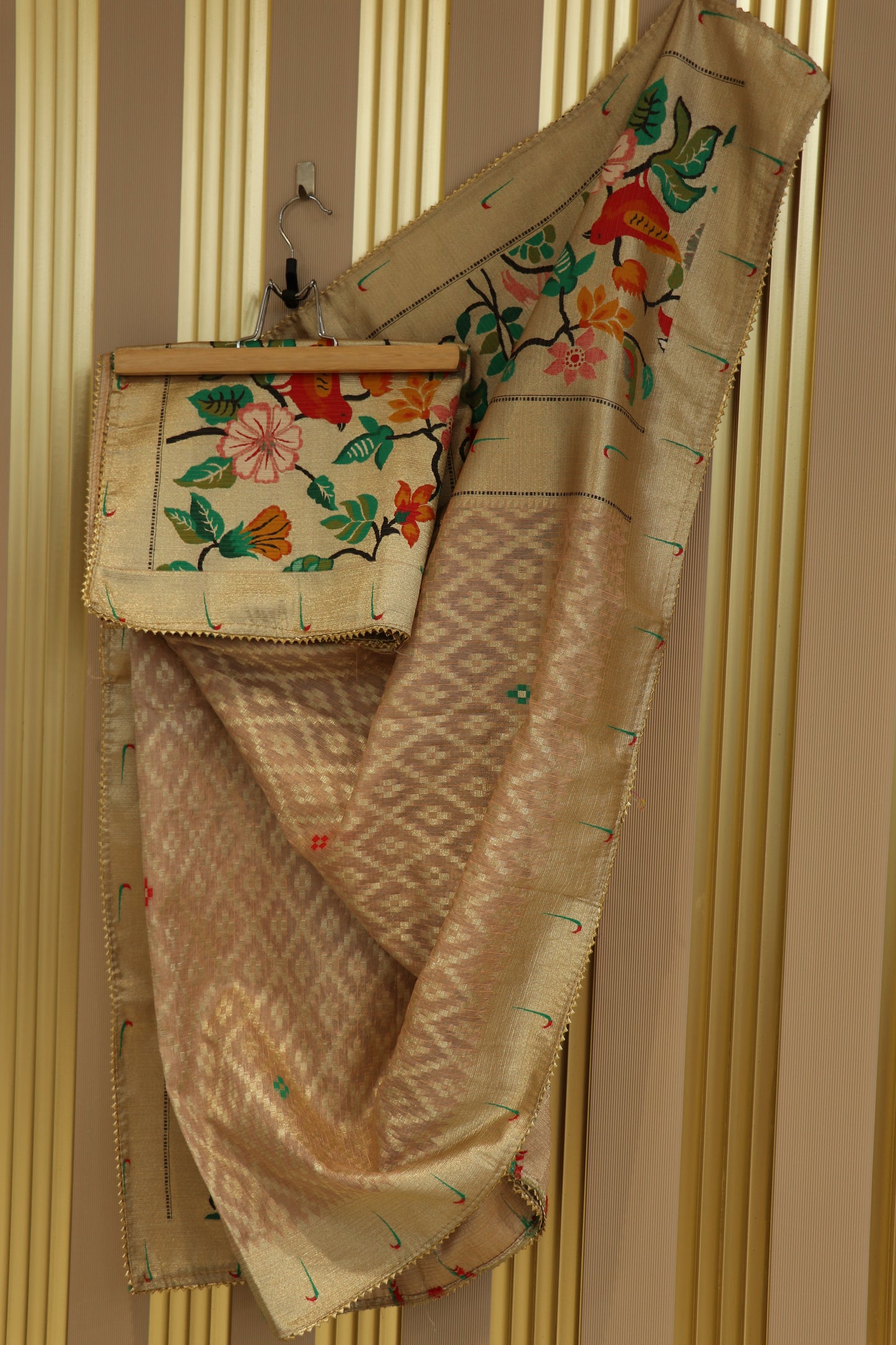 Semi tissue cotton kota with pithani muniya border and gota lace.