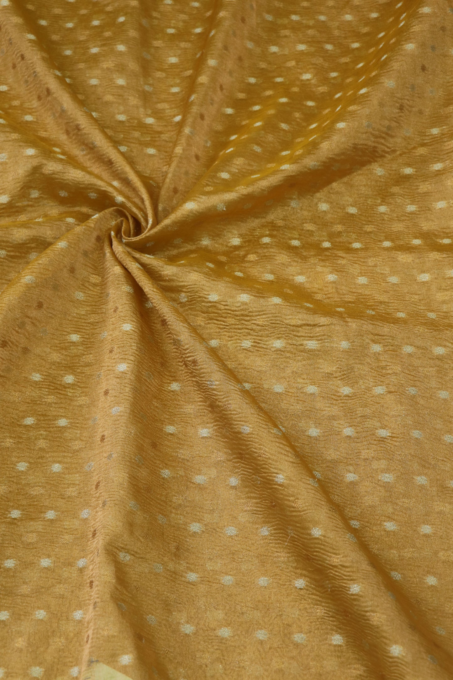Crushed Semi Woven Tissue Fabric With Gold & Silver Polka Dots