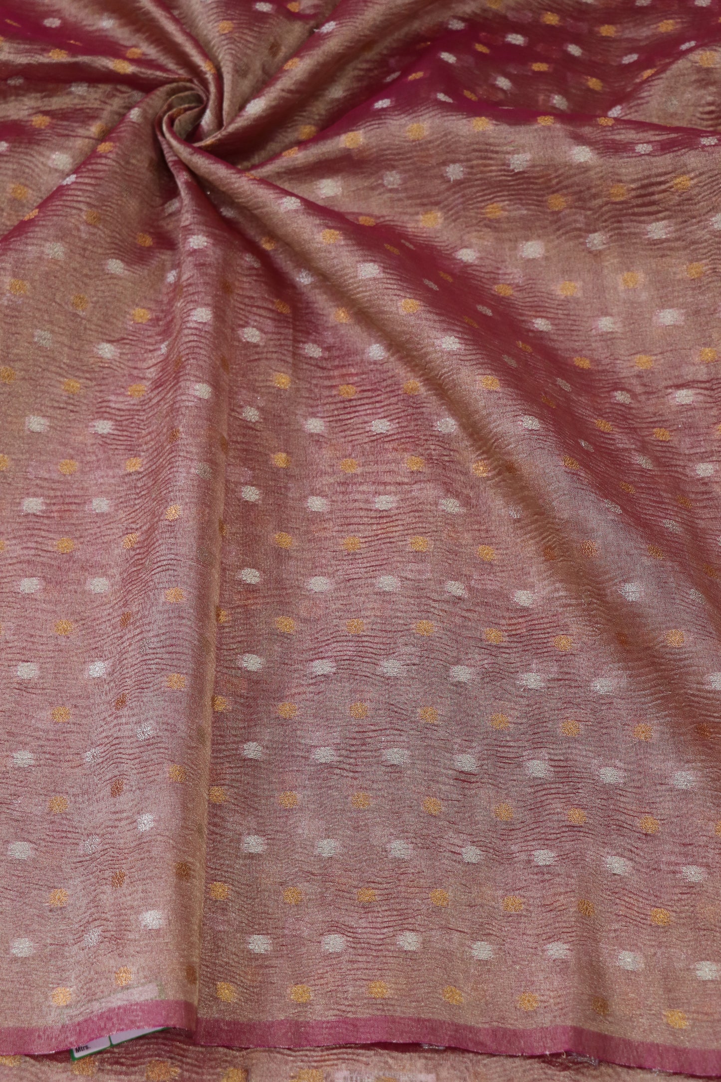 Crushed Semi Woven Tissue Fabric With Gold & Silver Polka Dots