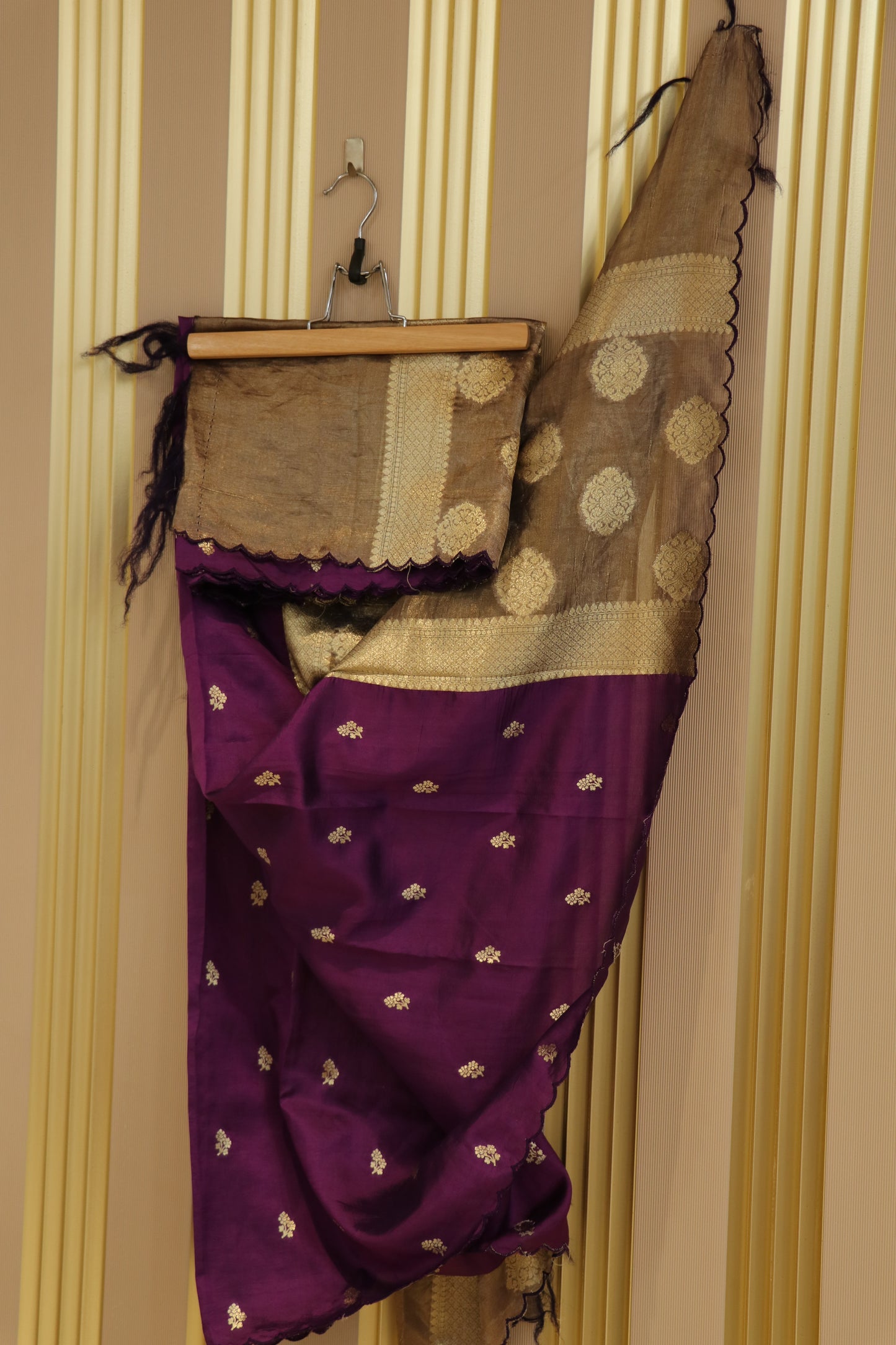 Pure banaras chiniya silk dupattas with flower buttis and tissue pallu scaloped