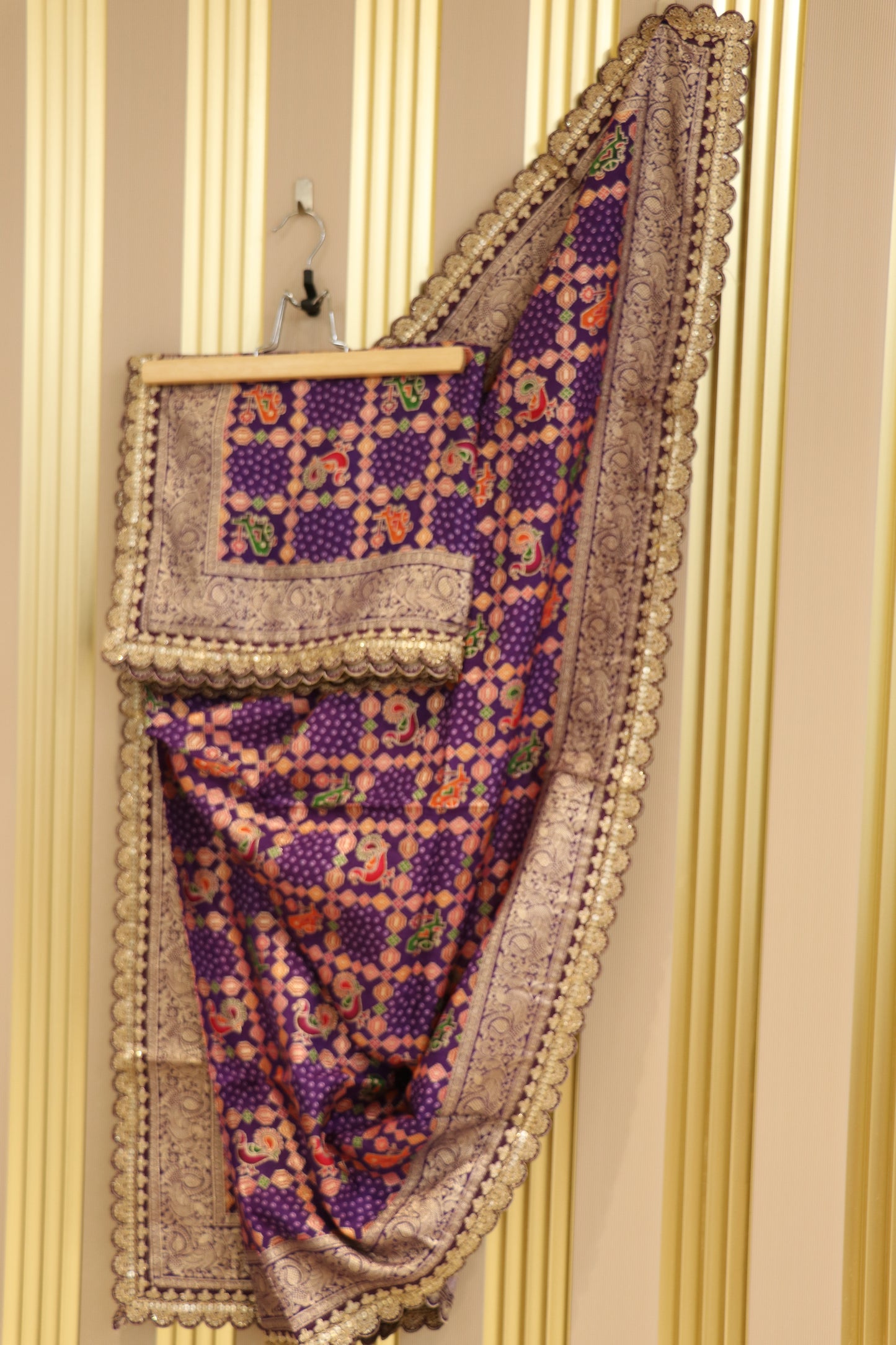 Dola silk semi patola banarasi woven with cutwork border.