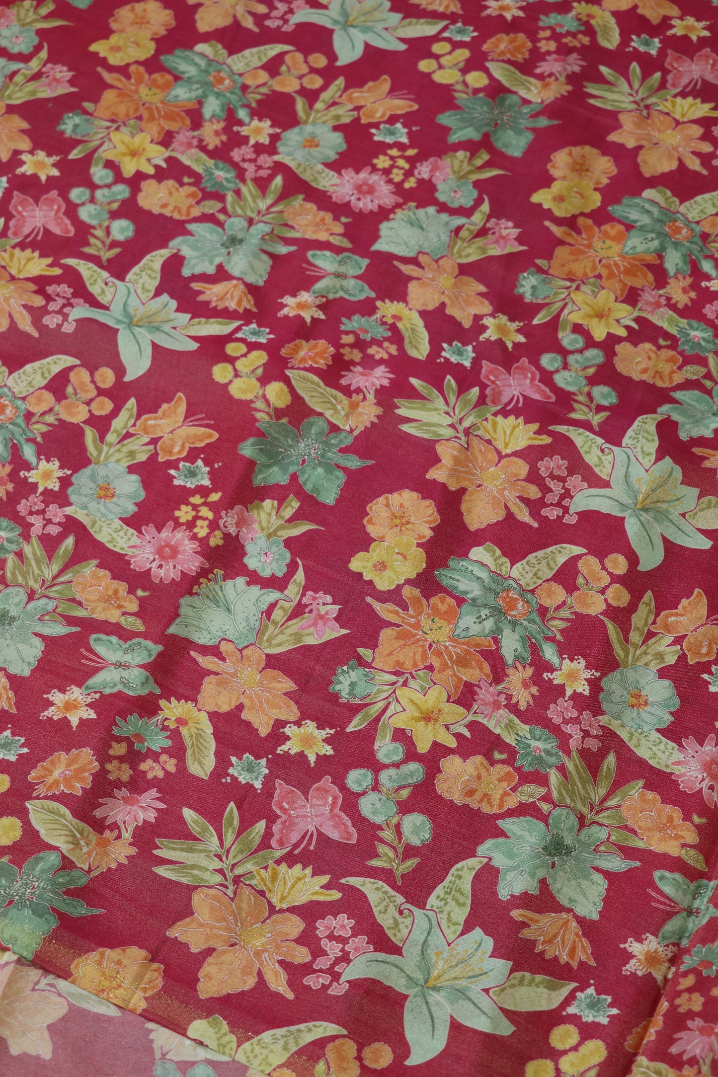 Floral Printed Uppada Tissue Fabric