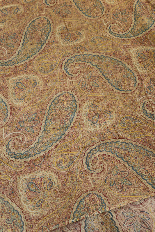 Natural Desi Tussar Ivory Mango Paisley Printed Fabric