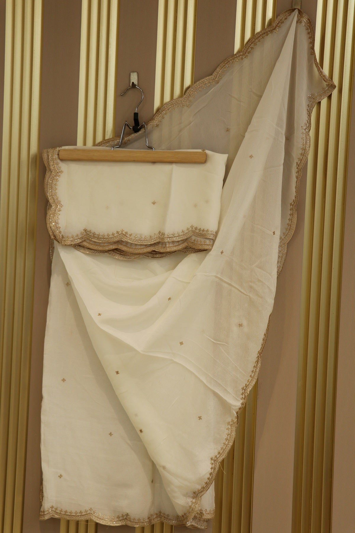 White Dyeable Chinon Dupatta With Zari Sequins Embroidery Cutworked