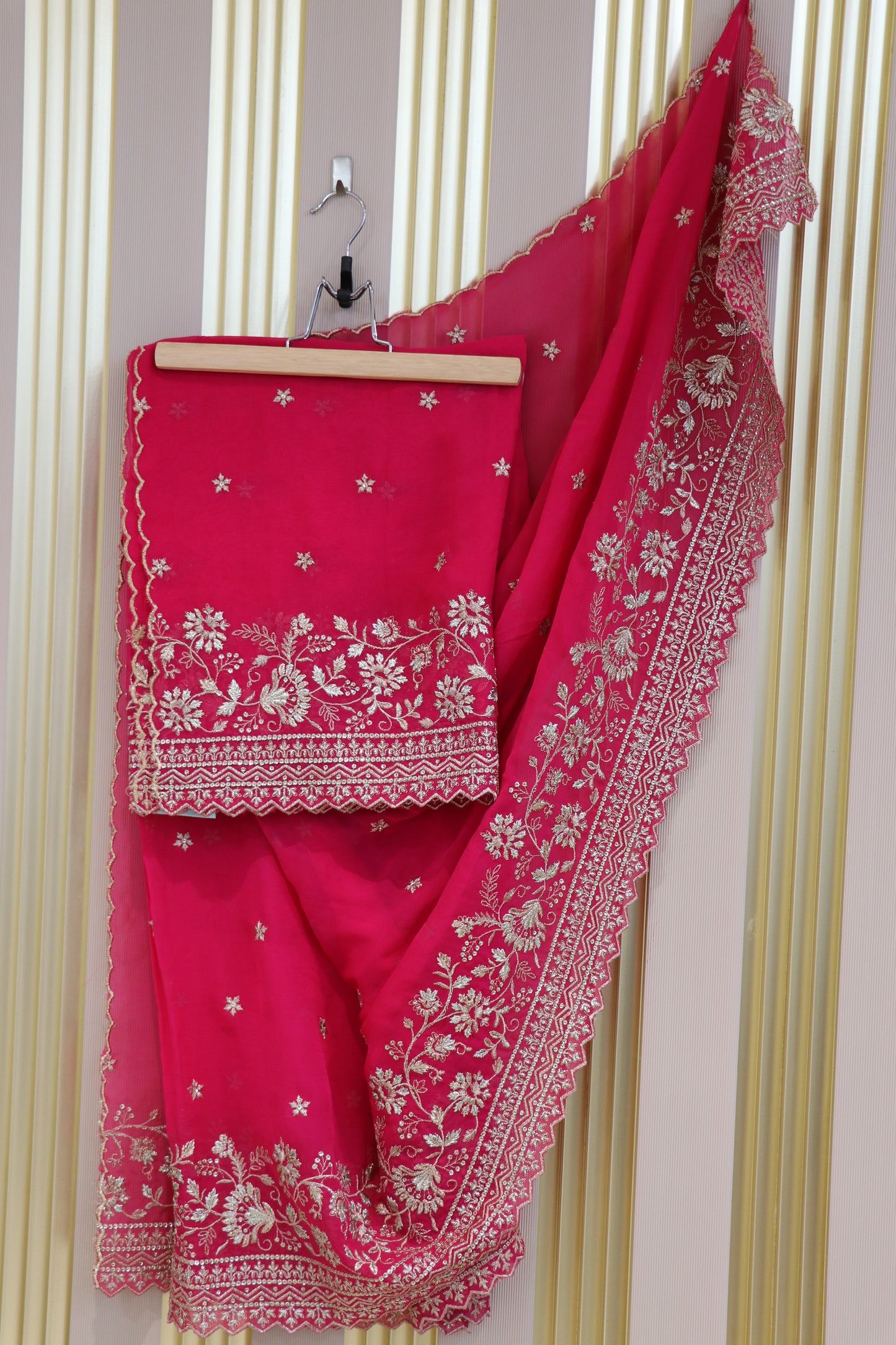 Georgette dupattas with zari sequins scalloped embroidery