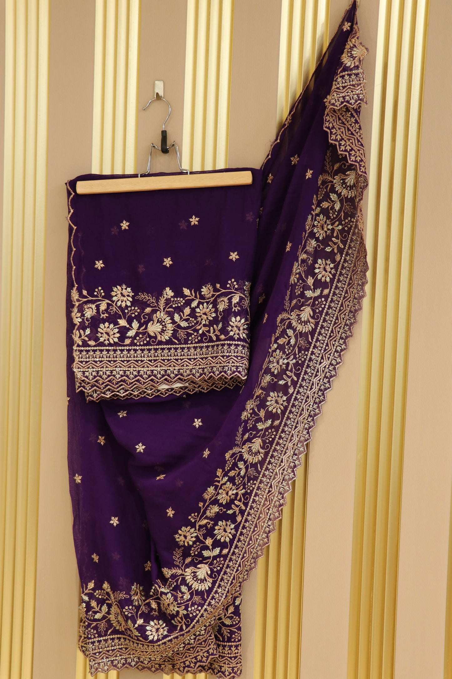 Georgette dupattas with zari sequins scalloped embroidery