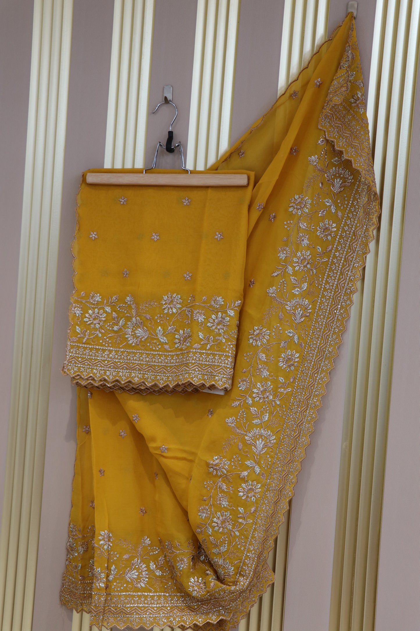 Georgette dupattas with zari sequins scalloped embroidery