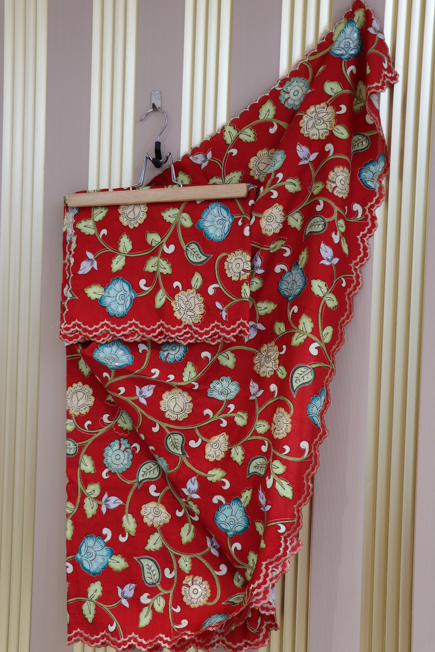 Dola silk kalamkari scallopes embroidered dupattas