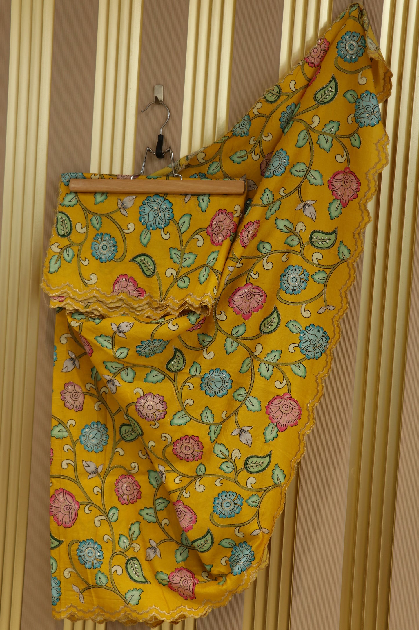 Dola silk kalamkari scallopes embroidered dupattas