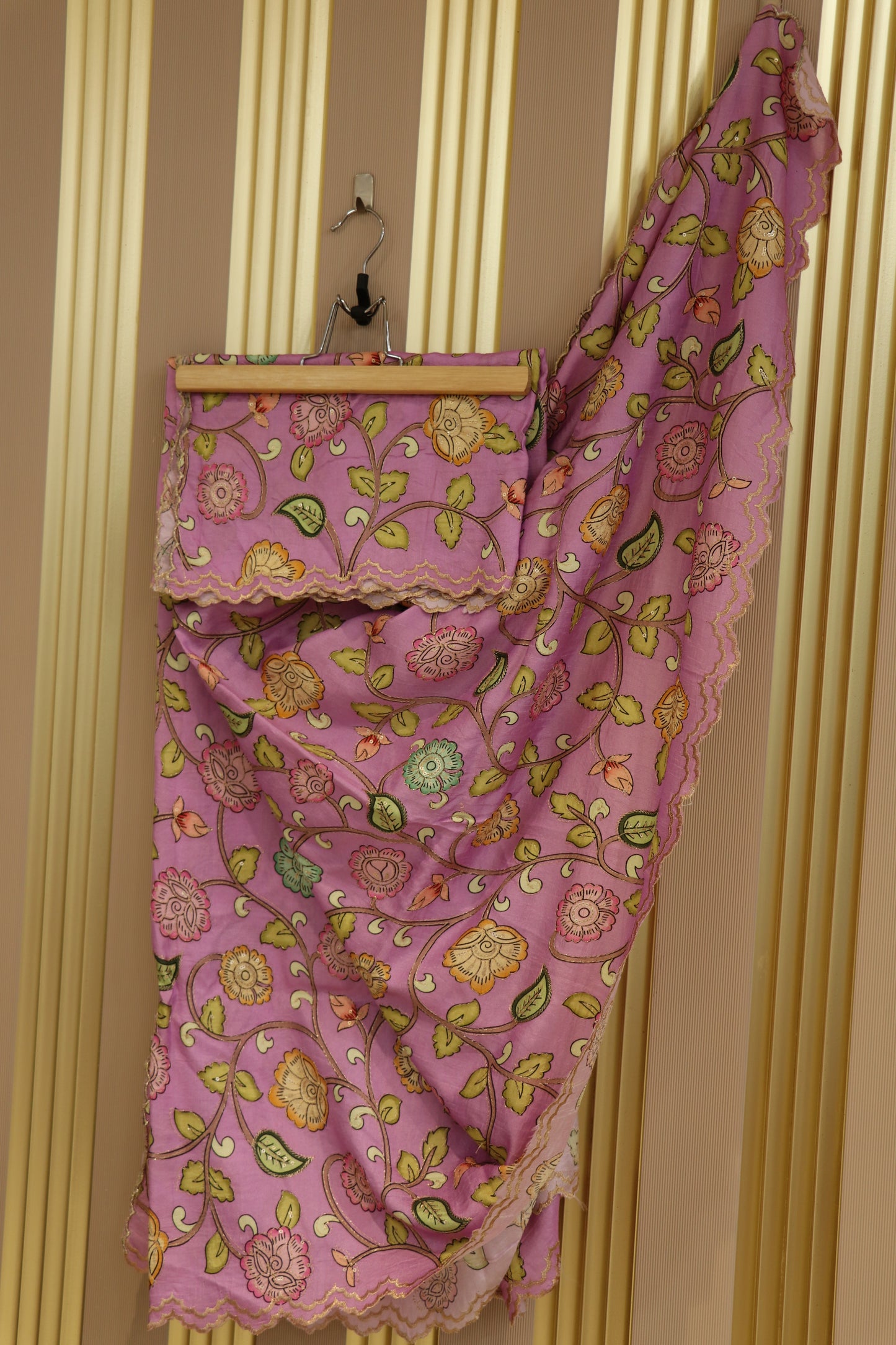 Dola silk kalamkari scallopes embroidered dupattas