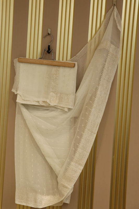 Pure Georgette Banaras Silver Zari Woven Dupatta