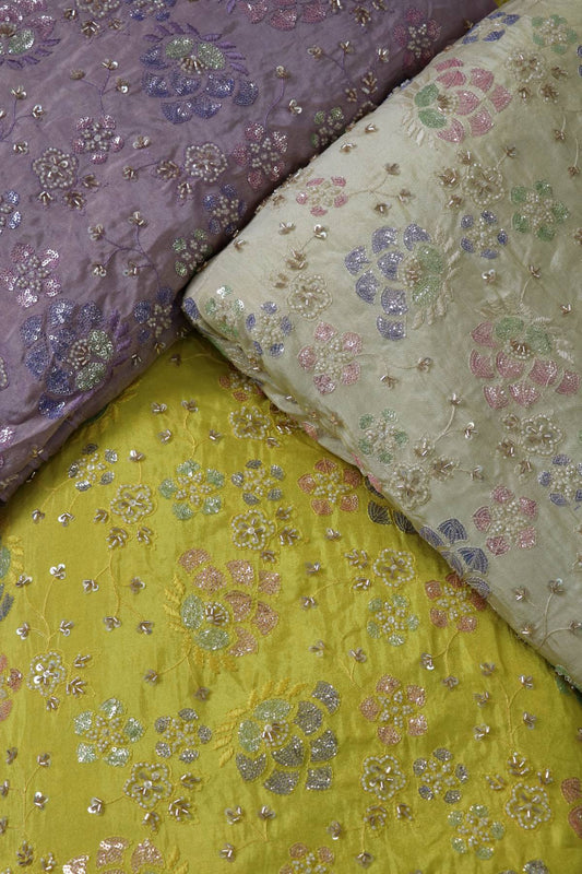 Multi Color Sequins & Cut Beads Embroidered Uppada Tissue fabric