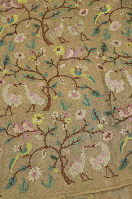 Tan Gold Jungle Theme Pure Embroidered Tissues