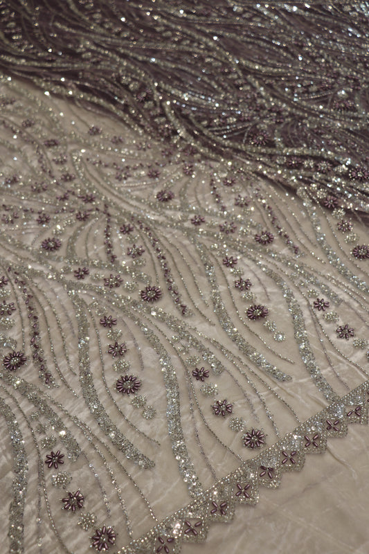 Cross Wave Patterned Nets Embellished With Sequins & Cut Beads