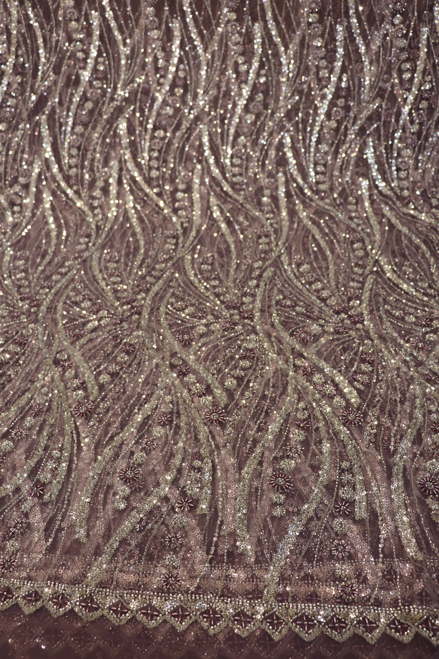 Cross Wave Patterned Nets Embellished With Sequins & Cut Beads