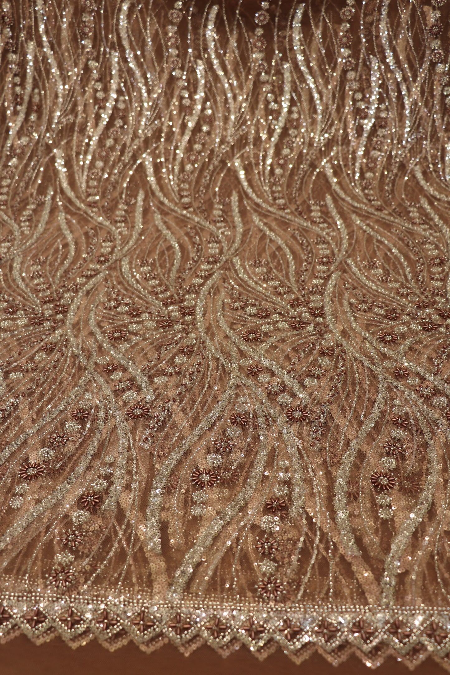 Cross Wave Patterned Nets Embellished With Sequins & Cut Beads