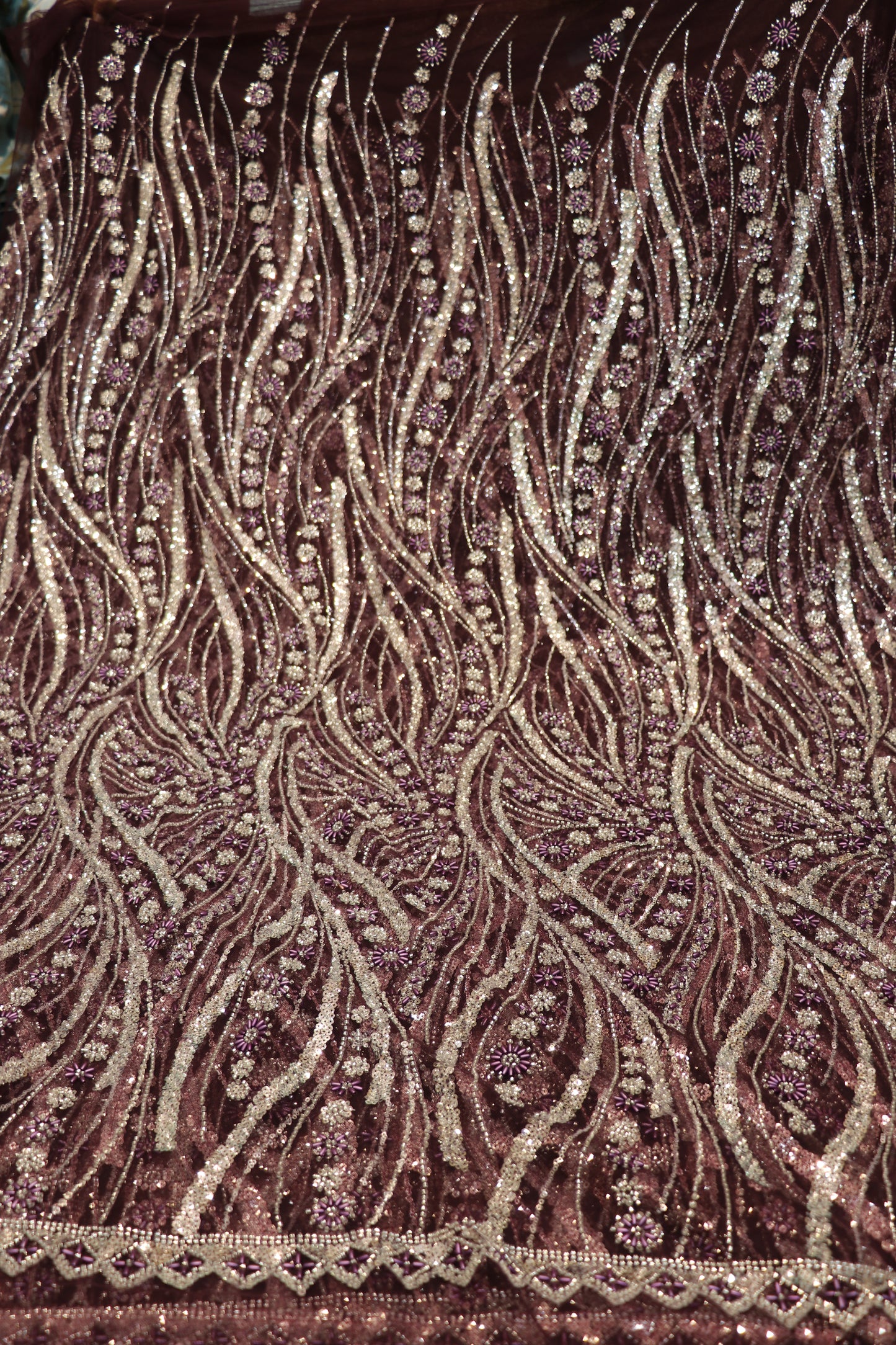 Cross Wave Patterned Nets Embellished With Sequins & Cut Beads