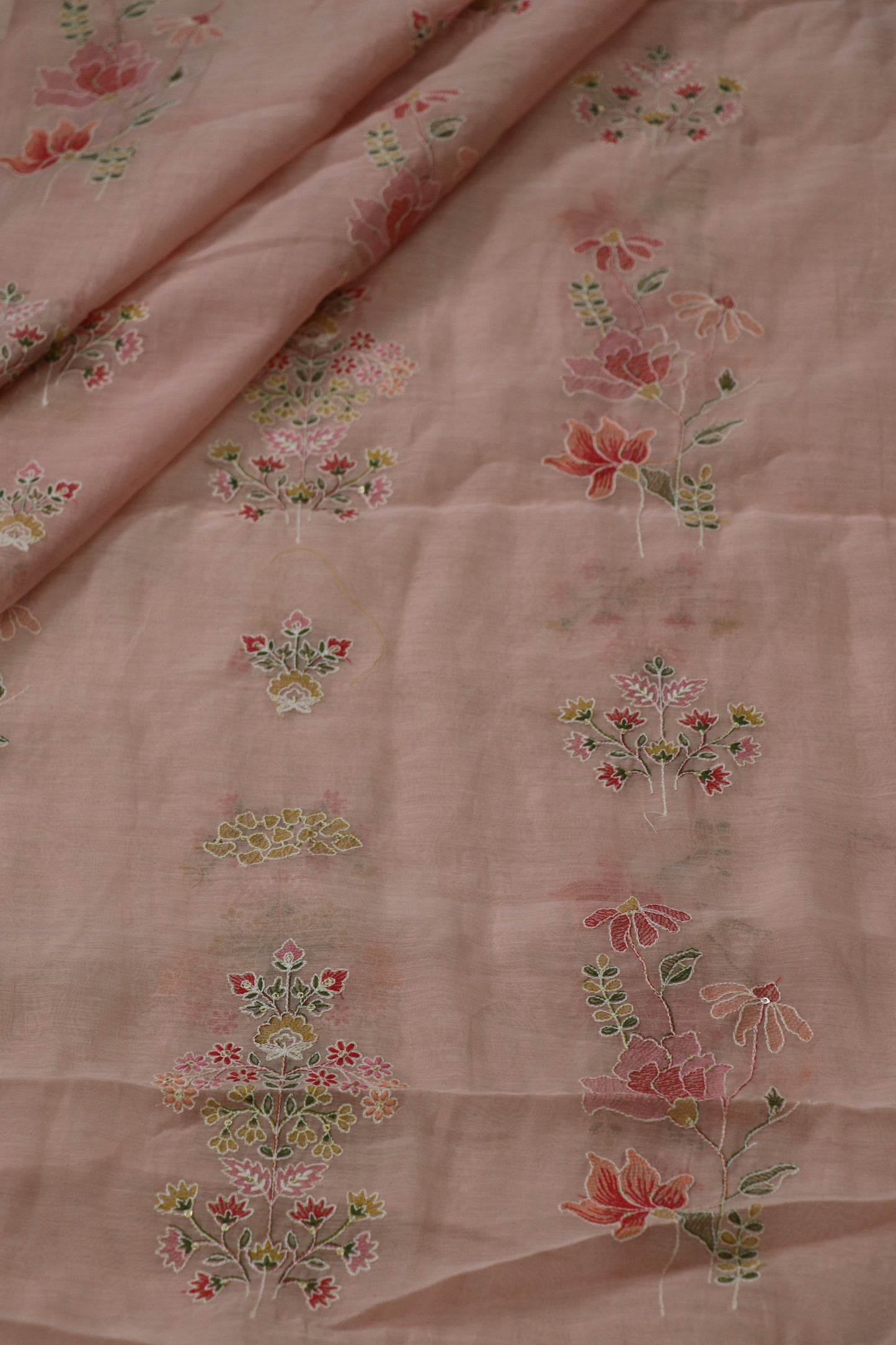 Pure Mul chanderi Floral Bunches Embroidered Fabric